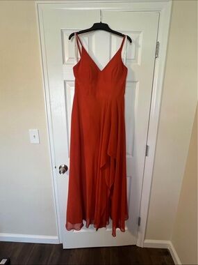 Azazie Orange V-Neck Spaghetti Strap Maxi Dress